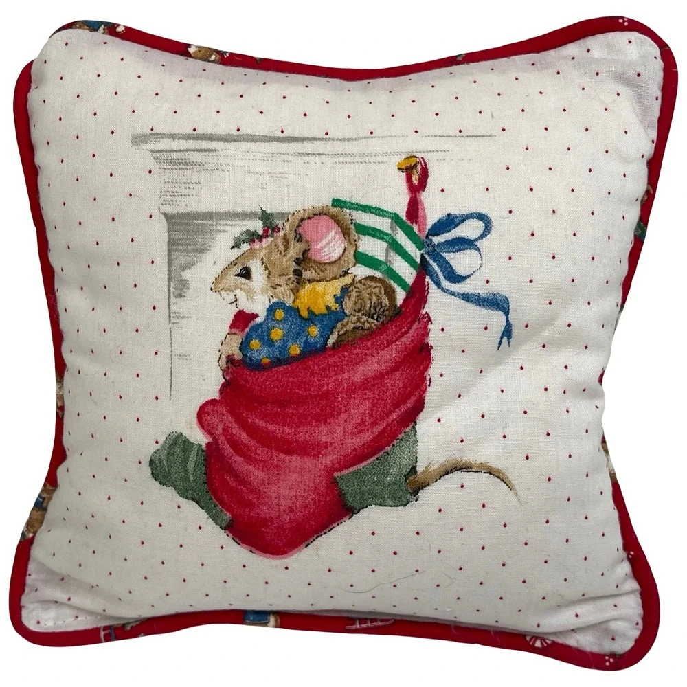 Vintage Christmas‎ Mouse Stocking Decorative Accent Pillow Red White 80s 90s
